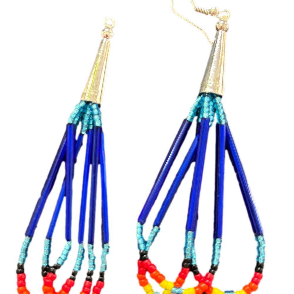 Native American made beaded and sterling silver drop earrings​